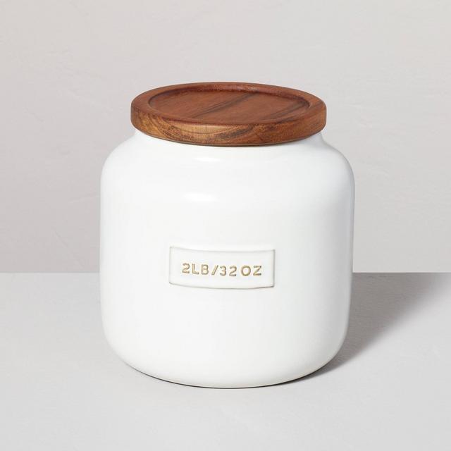 32oz Dry Goods Stoneware Canister with Wood Lid Cream/Brown - Hearth & Hand™ with Magnolia