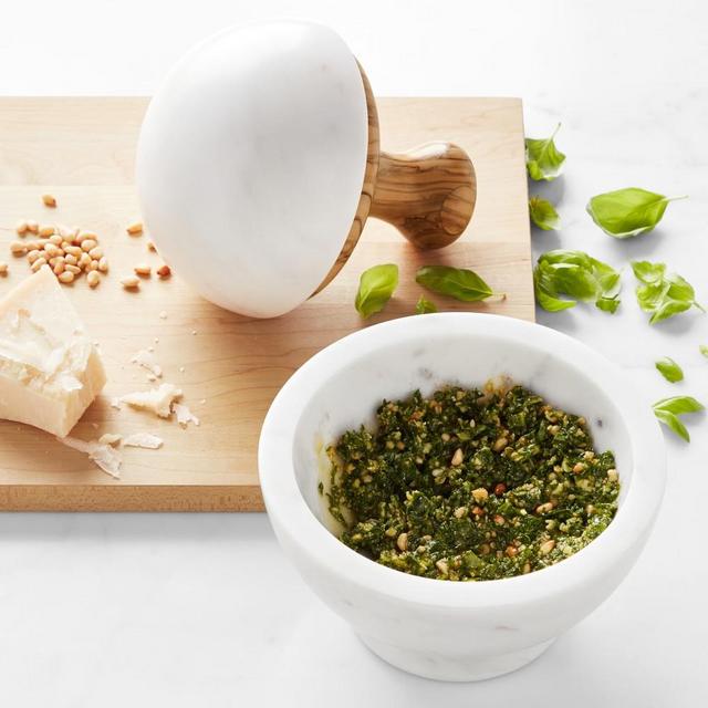 Williams Sonoma White Marble and Olivewood Mortar and Pestle, Large