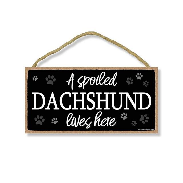 A Spoiled Dachshund Lives Here - 5 x 10 inch Hanging Dachshund Decor, Wall Art, Decorative Wood Sign Home Decor, Dachshund Gifts