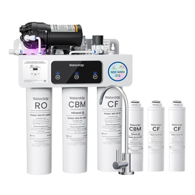 Waterdrop WD-T3-M Remineralization Undersink RO System, NSF/ANSI 372 Certified 9-Stage 450G, Extra 1-Year Combo Filter