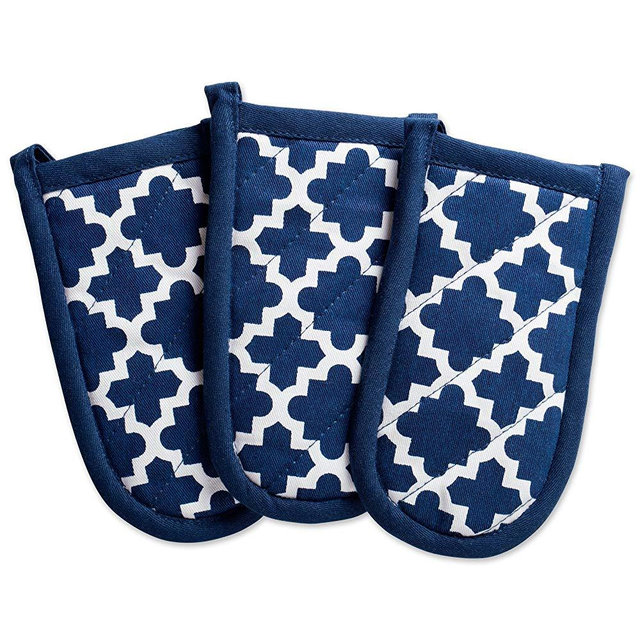 DII Cotton Lattice Pan Handle Holders, 6 x 3" Set of 3, Machine Washable and Heat Resistant Pan Handle Sleeve for Kitchen Cooking & Baking-Nautical Blue