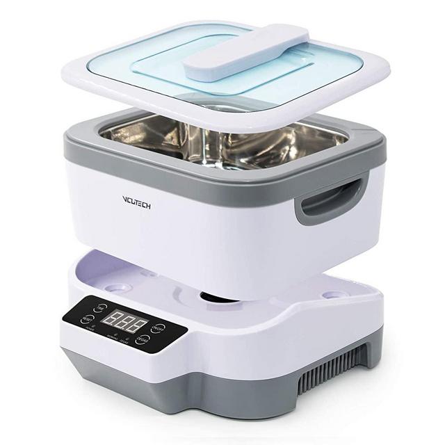 2021 Ultrasonic Jewelry Cleaner with Degas, Detachable Tank and Time Setting for Jewelry, Ring, Silver, Retainer, Eyeglass, Denture, Coins, 1.2L, 40KHz Ultrasound Cleaner Machine by VCUTECH (White)