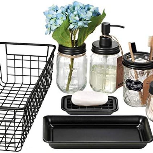 Mason Jar Bathroom Accessories Set 8 Pcs
