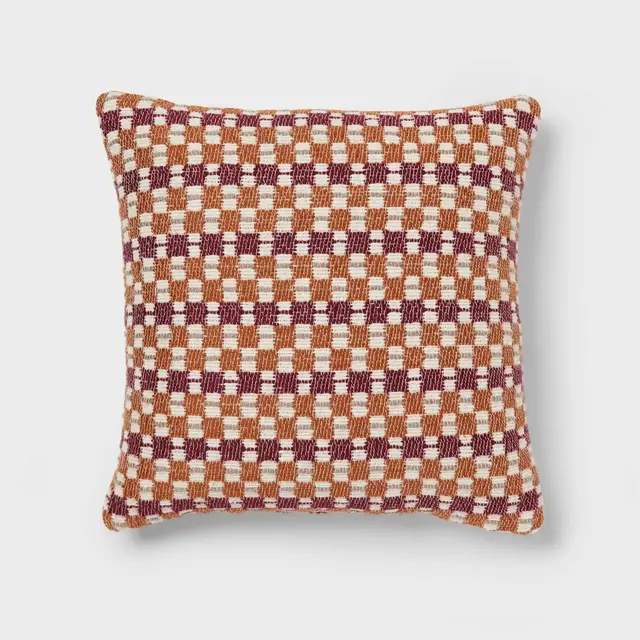 Square Checkered Woven Throw Pillow Caramel/Ivory/Berry - Threshold™