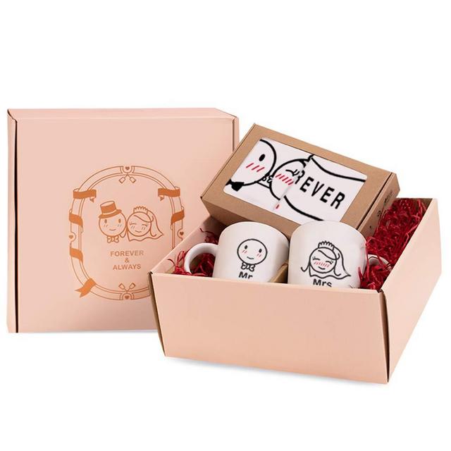 BoldLoft Forever & Always Couples Gift Set-Engagement Gifts for Couple,Wedding Gift Set for Bride and Groom,Bridal Shower Gifts, for Him and Her-2 Couples Pillowcases & 2 Couple Mugs