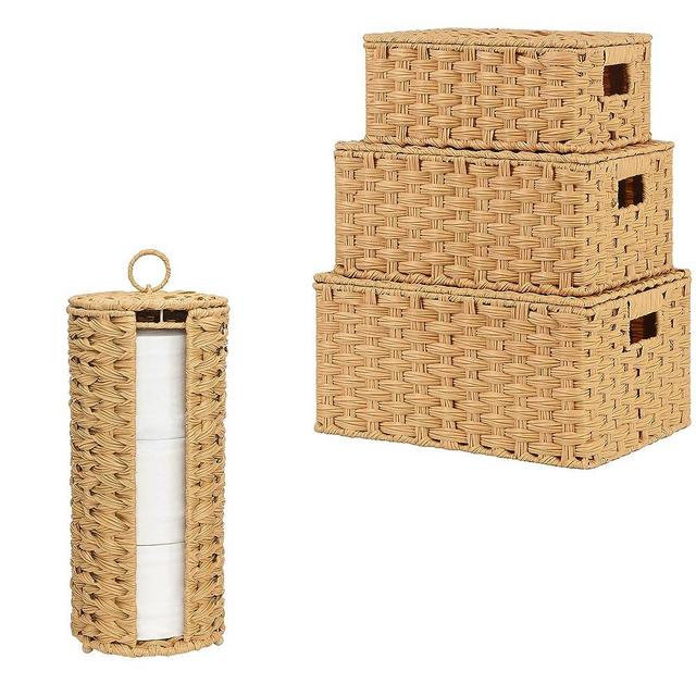GRANNY SAYS Bundle of 1-Pack Bathroom Toilet Paper Holder & 3-Pack Woven Baskets for Storage