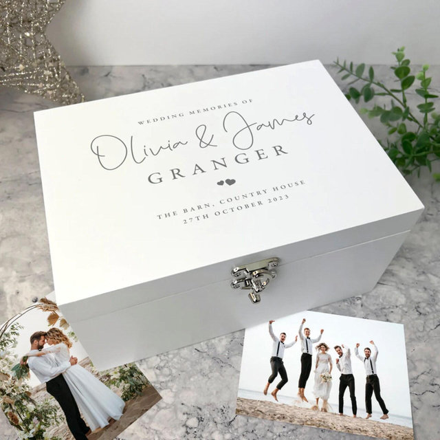 Personalised Luxury White Wooden Wedding Keepsake Memory Box - 2 Sizes (27cm | 30cm)