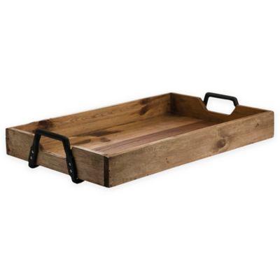 Down To Earth 22-Inch Rectangle Wood Tray in Light Brown with Casted Handles