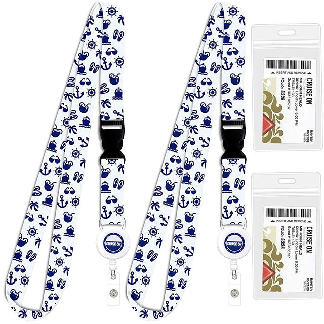 Cruise Lanyard for Ship Cards | 2 Pack Cruise Lanyards with ID Holder, Key Card Retractable Badge & Waterproof Ship Card Holders