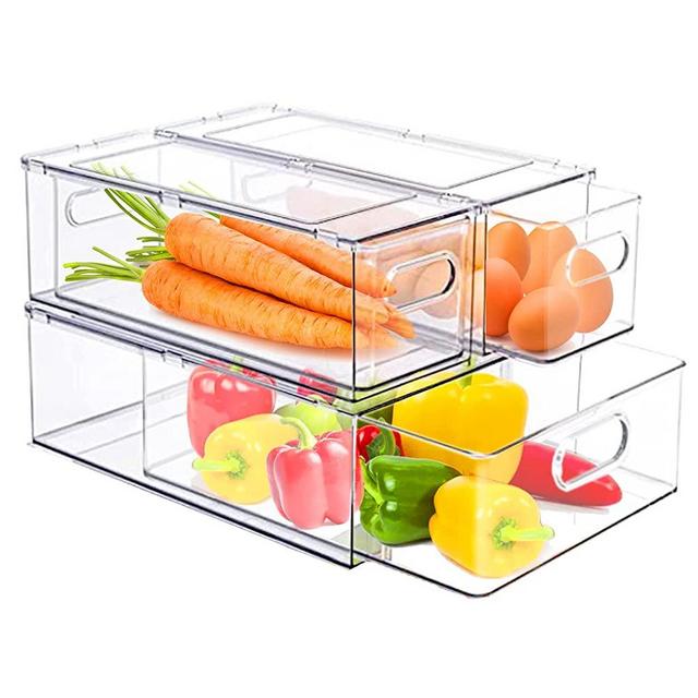 bealy Refrigerator Organizer Bins with Pull-out Drawer,Fridge Drawers Clear Stackable Storage Bins Containers for Freezer, Refrigerator, Pantry Organization and Storage (3 Pack)
