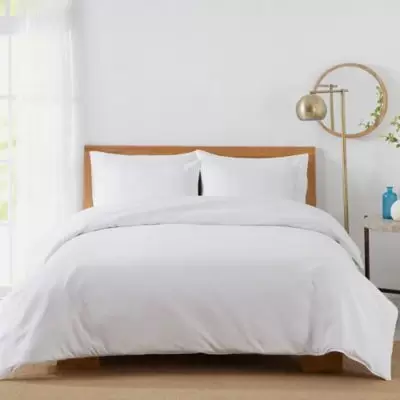 Solid 450-Thread-Count Cotton Sateen 3-Piece King Duvet Cover Set in Blue