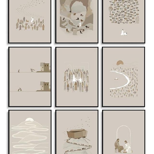RYZQUBF 9Pcs Jesus Christian Canvas Wall Art Boho Bible Verse Posters religious wall prints Minimalist Jesus Pictures Paintings Wall Decor for Bedroom Living Room Decoration Unframed