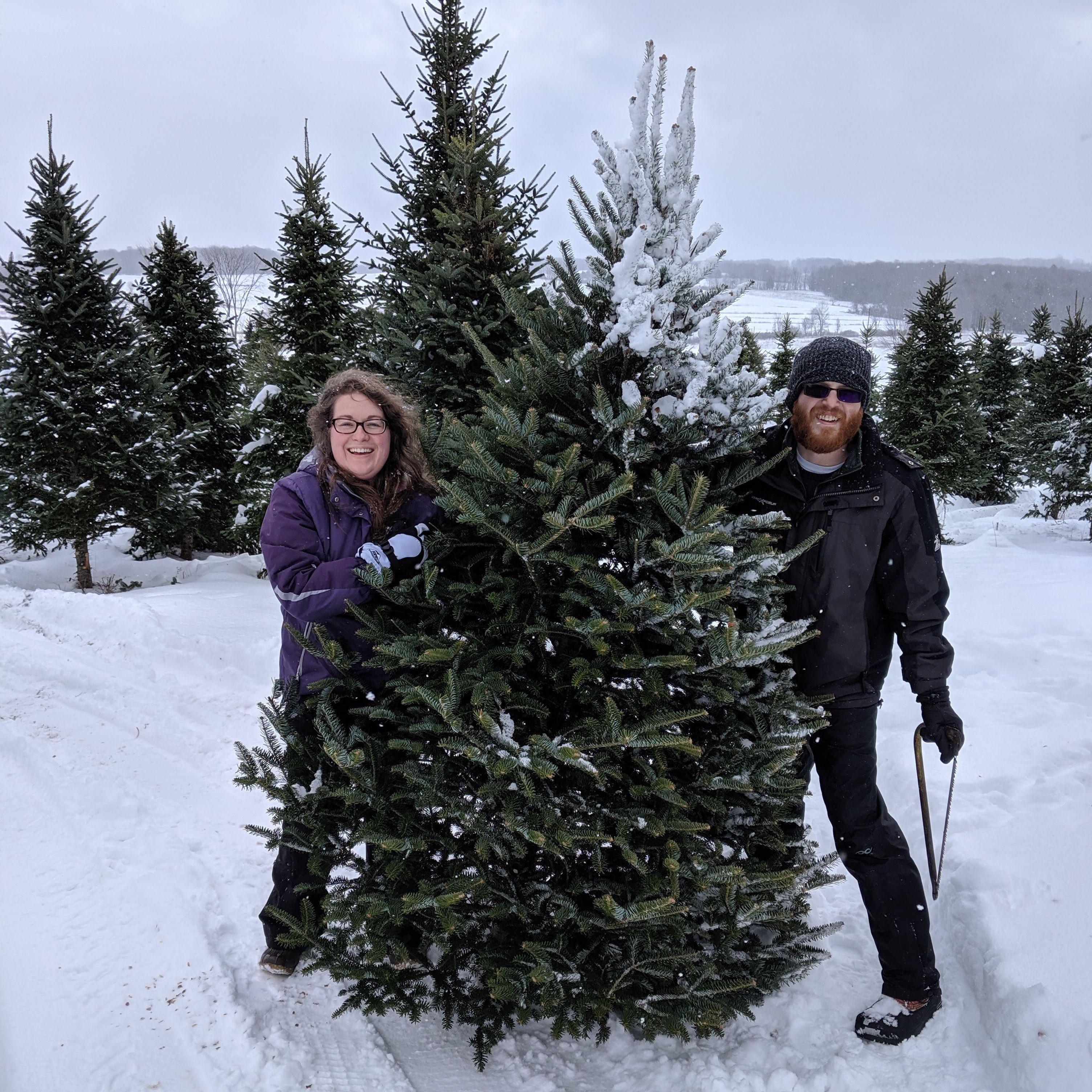 Our second live Christmas tree, 2019. The snow always makes it better!