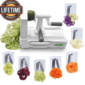 Spiralizer Ultimate 7 Strongest-and-Heaviest Duty Vegetable Slicer Best Veggie Pasta Spaghetti Maker for Keto/Paleo/Gluten-Free, With Extra Blade Caddy & 4 Recipe Ebook White