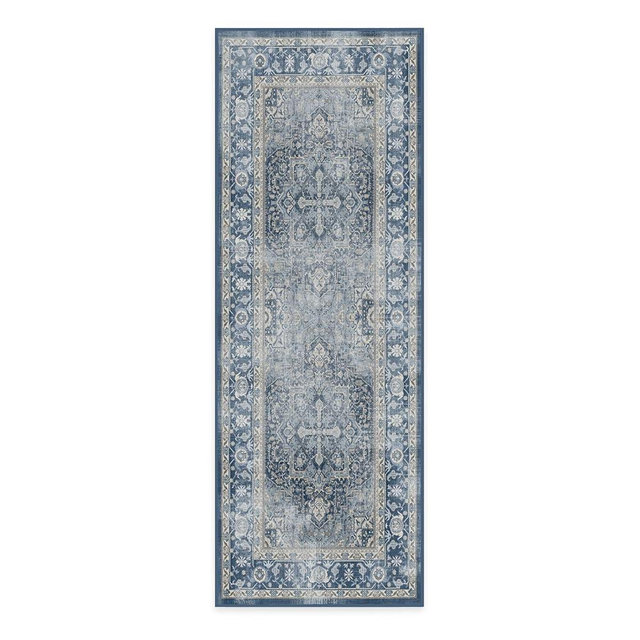 RUGGABLE Washable Vintage Runner Rug – Kamran Admiral Blue 2.5x7, Stain-Resistant, Non-Slip Hallway Runner with Standard Pad – Machine Washable Rug for Hallway, Entryway, Living Room & Kitchen