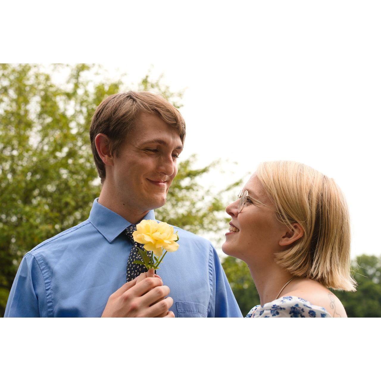 Picking flowers in Nate's mom's garden