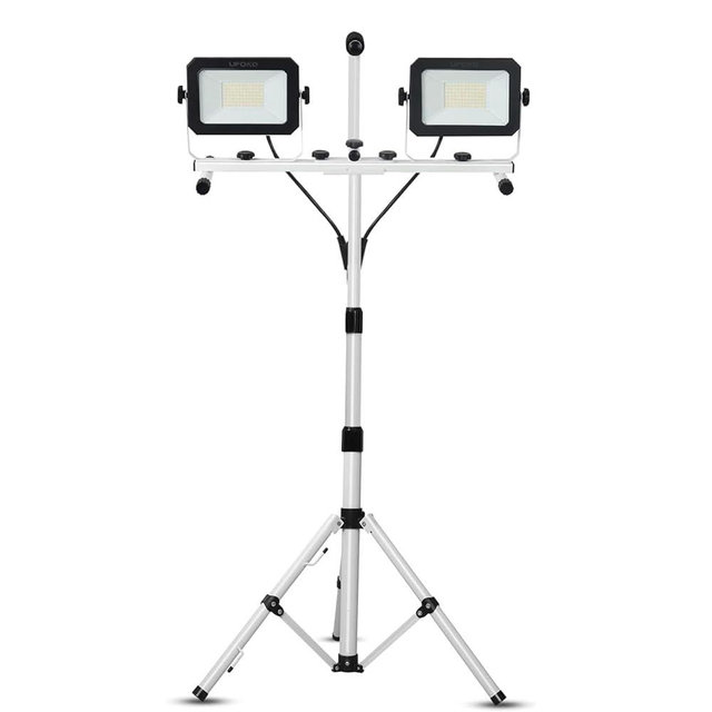UFOND 10000 Lumen LED Work Light with Stand,Detachable Waterproof Dual Head Work Lights,Individual Switch Floodlight with TelescopingTripod,Work Lamp with Power Cord for Construction Site