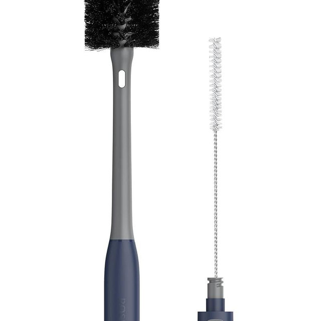 ROSEOK 2 in 1 Long Handle Bottle Brush with Straw Brush for Cleaning Glass, Sports Bottle, Coffee Mug, Gray, 1 Pack