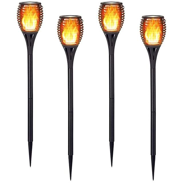 Devo Solar Lights Outdoor Upgraded Flickering Torches Dancing Flame Solar Hanging Lantern Table Light Waterproof Spotlights Landscape Decoration Lighting 12 LED Solar Powered Patio Driveway 4pcs