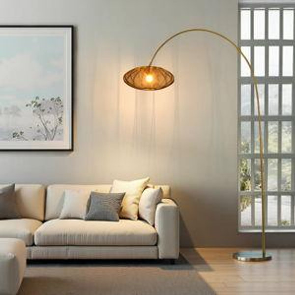 Mercer41 77'' Large Overhanging Floor Lamp With Black Mesh Fabric Shade | Wayfair