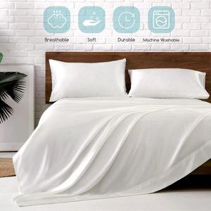 MR&HM Satin Bed Sheets, Queen Size Sheets Set, 4 Pcs Silky Bedding Set with 15 Inches Deep Pocket for Mattress (Queen, Ivory)