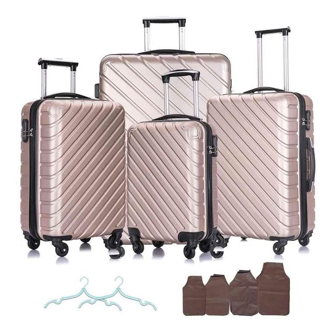 Apelila 4 Piece Hardshell Luggage Sets,Travel Suitcase,Carry On Luggage with Spinner Wheels Free Cover&Hanger Inside(Champagne Gold, 4 Pieces 18-28 Inch)