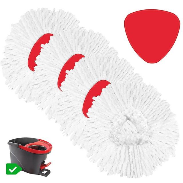4 Pack Spin Mop Refill Replacement Head Compatible with EasyWring Spinning Mop, with 1 Swivel Mop Base, 100% Microfiber Deep Cleaning Machine Washable - White (1-Tank System)