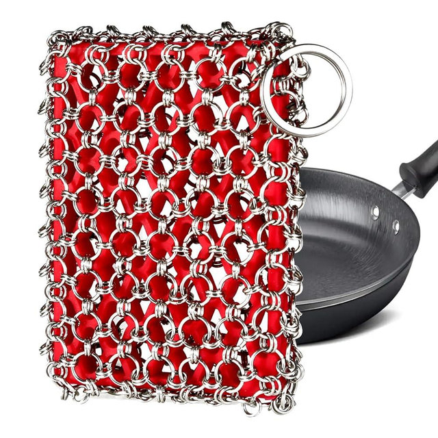 TEZZ Cast Iron Scrubber, Skillet Chainmail Scrubber for Cast Iron Pan - Chain Mail Scrubber Cast Iron Sponge - Metal Scrubber Cast Iron Skillet Cleaner, Wok, Dutch Oven Cleaning Chain Scrubber