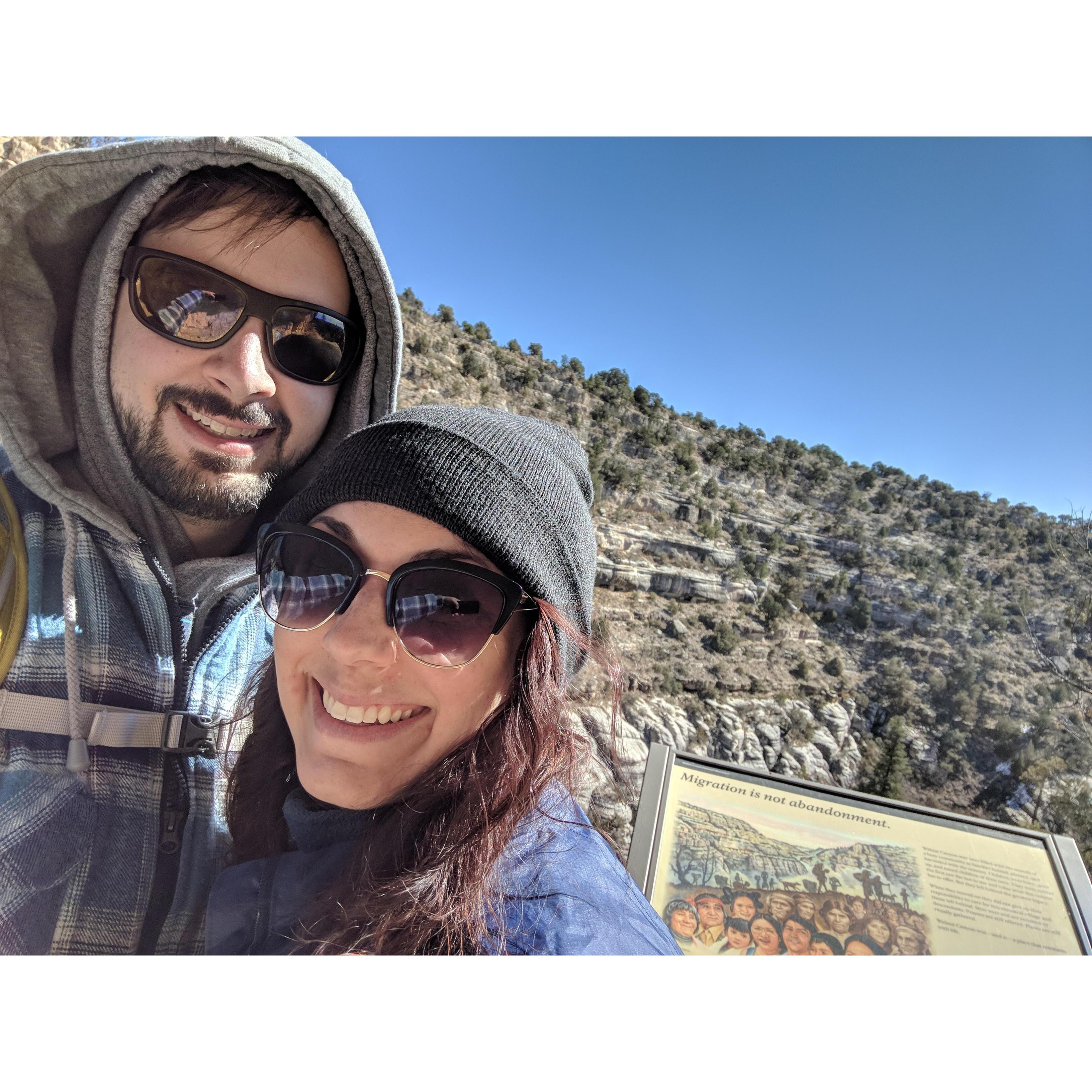 Exploring ancient cliff dwellings at Walnut Canyon National Monument.