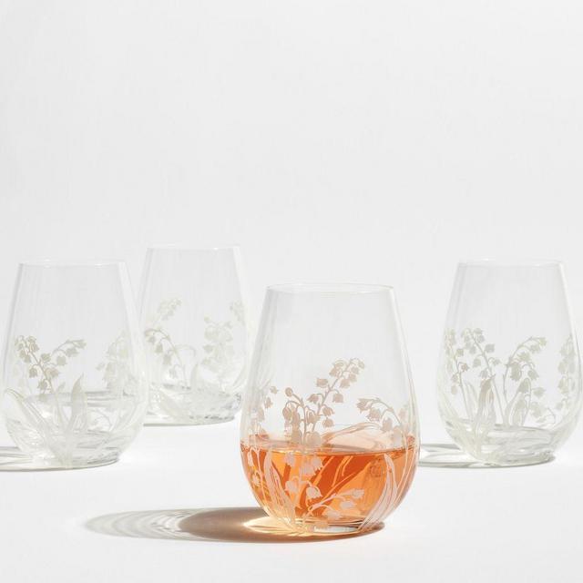 Monique Lhuillier Lily of the Valley Stemless Wine Glasses, Set of 4