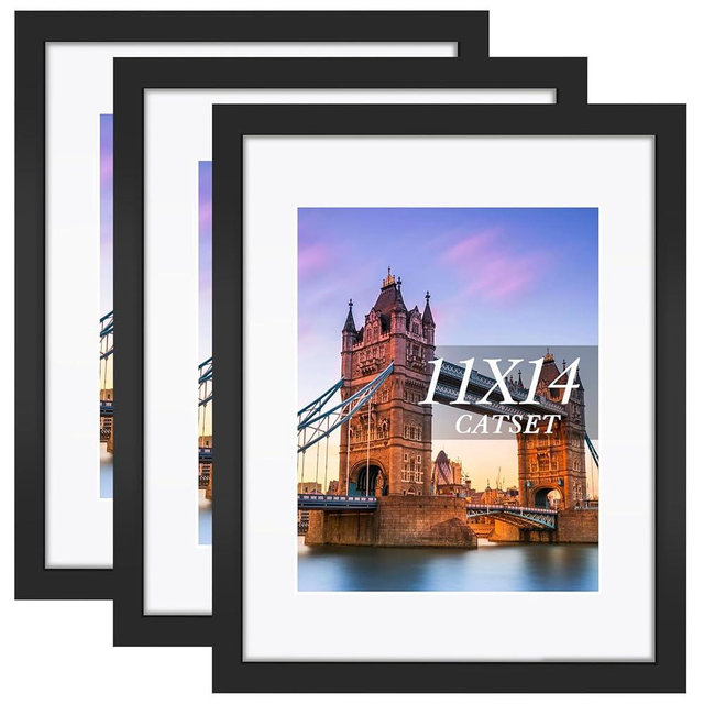 CATSET 11x14 Inch Picture Frames, 8x10 Frames with Mat, Photo Frames for Wall Decor Display, Black, 3 Pack