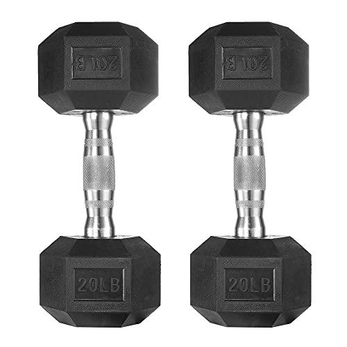 papababe Dumbbells Free Weights Dumbbells Weight Set Rubber Coated cast Iron Hex Black Dumbbell Pair, Single