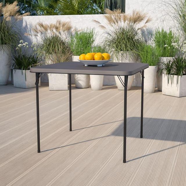 Flash Furniture 2.83-Foot Square Bi-Fold Dark Gray Plastic Folding Table with Carrying Handle