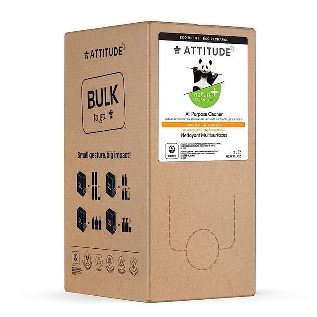 ATTITUDE Multipurpose Cleaner, Effective Plant- and Mineral-Based Ingredients, Vegan and Cruelty-free Hard Surface Cleaning Products, Bulk Refill Format, Citrus Zest, 67.6 Fl Oz (80120)