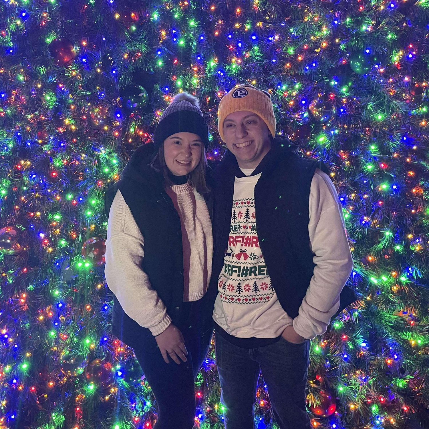 At Kennywood Lights in front of the hugeeee Christmas tree