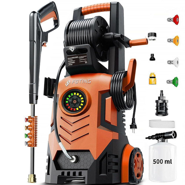 2025Upgraded Pressure Washer 5000PSI with Adjustable Touch Screen 8 Level, 34" Tall, 4 Quick Connect Nozzles,Inlet Hose&Filter&500mlFoam Cannon for Cars/Fences/Driveways/Home Cleaning,Red
