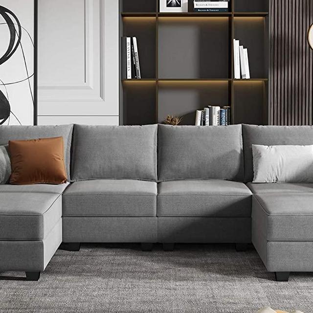 HONBAY Convertible Modular Sectional Sofa U Shaped Couch with Reversible Chaise Modular Couch Sectional Sofa with Ottomans, Grey