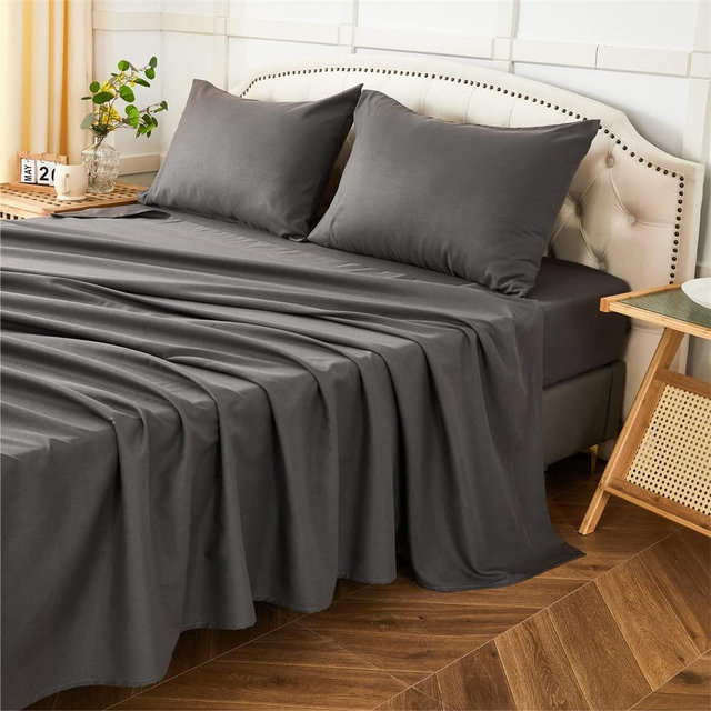 ILAVANDE King Size Sheets Set 4 Piece, Hotel Luxury Super Soft 1800 Series Microfiber Grey Bed Sheets King Set-Wrinkle Free & Breathable-14" Deep Pocket Sheets for King Size Bed(King,Neutral Grey)