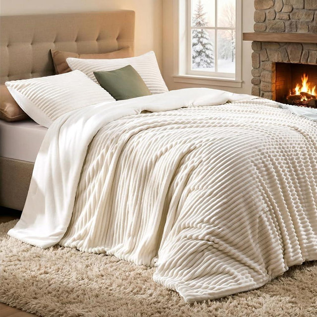 Quataly Fleece Comforter Set Queen Size-Super Warm & Lightweight Fluffy Winter Comforter(90"x90"), Luxury Fuzzy Beige Bed Set with 2 Pillowcases