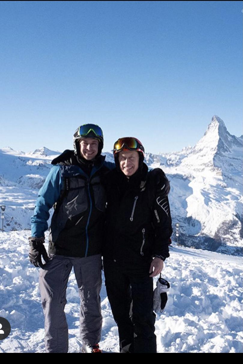 Trevor and his dad Alan skiing together in Switzerland. Trevor and his dad have so many common interests/hobbies so Trevor always looks forward to spending quality time with his dad.