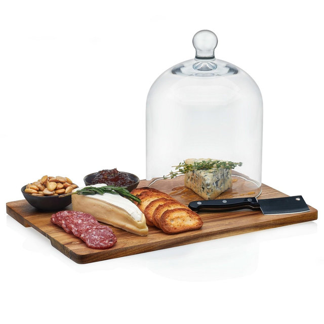 Libbey Acaciawood 4-Piece Cheese Board Serving Set with Glass Dome