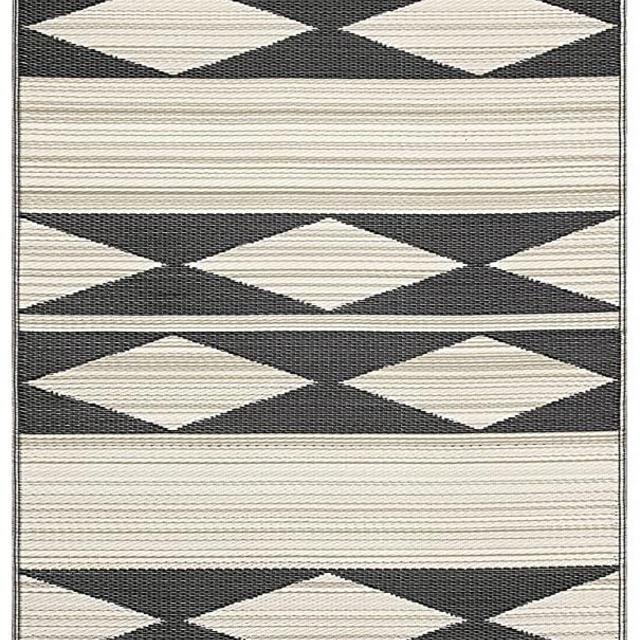 Fab Habitat Outdoor Rug - Waterproof, Fade Resistant, Reversible - Premium Recycled Plastic - Geometric Tribal - Patio, Deck, Porch, Balcony, Laundry Room - Cairo - Natural & Black - 4 x 6 ft