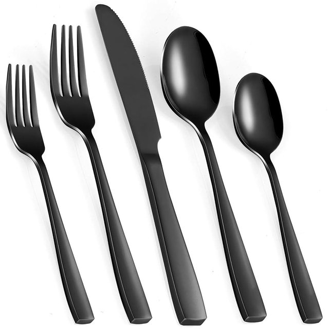 40-PCS Black Silverware Set, Heavy-Duty Stainless Steel Black Flatware Set for 8, Mirror Polished Cutlery Set, Utensil Sets for Home Restaurant, Dishwasher Safe