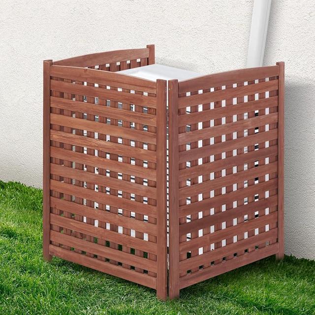 Lyromix Air Conditioner Fence, Wooden Fence Panels for Outside Units, Outdoor Privacy Screen for AC, Pool and Trash Bins, 32"W x 38"H, Brown