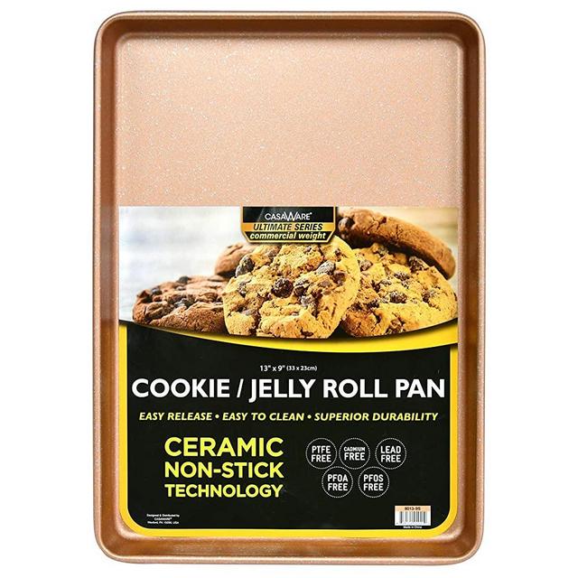casaWare 13 x 9 x 1-Inch Ultimate Series Commercial Weight Ceramic Non-Stick Coating Cookie/Jelly Roll Pan (Rose Gold Granite)