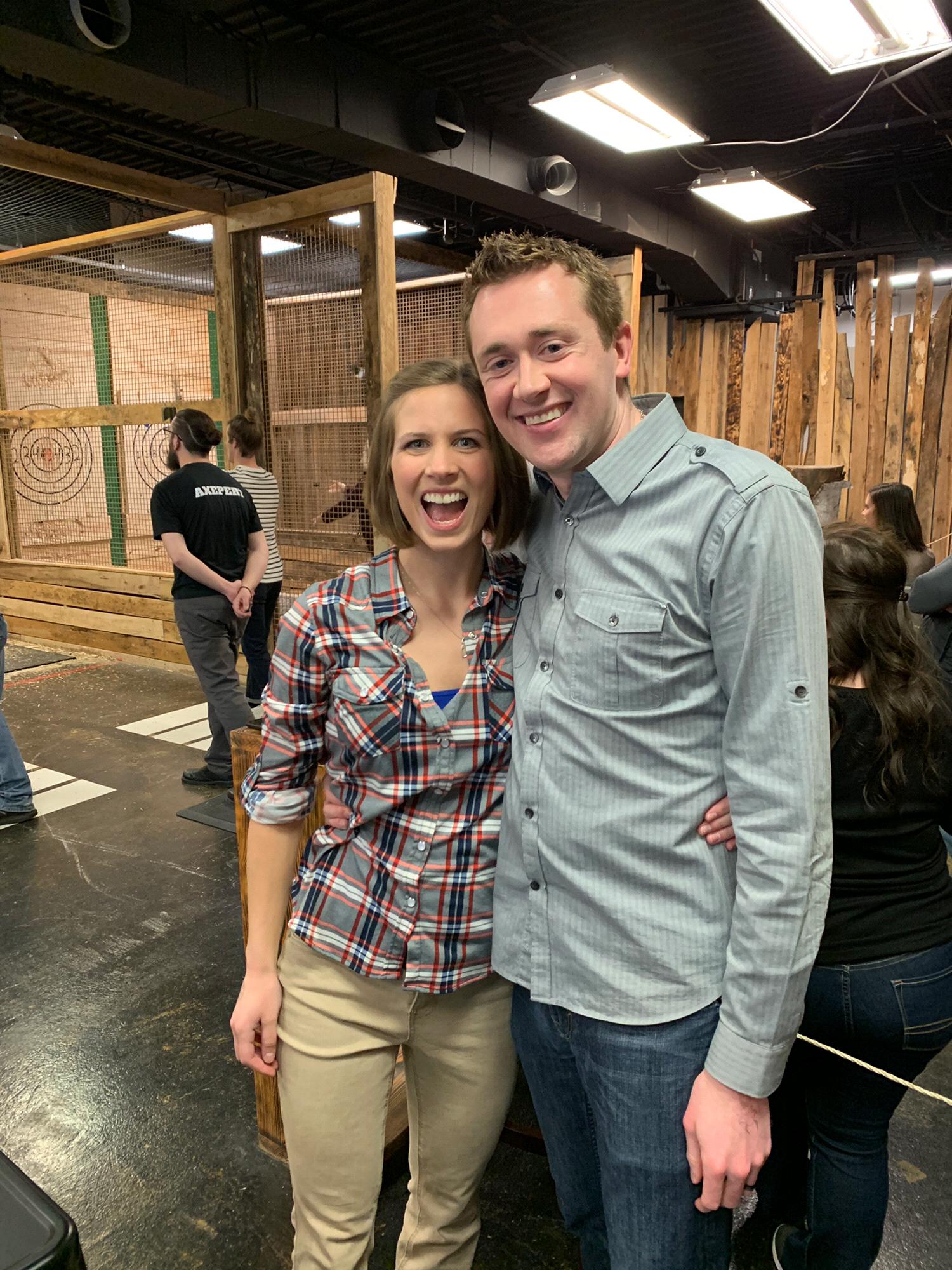 The guys came down to get fitted for their attire and decided to have some fun throwing axes