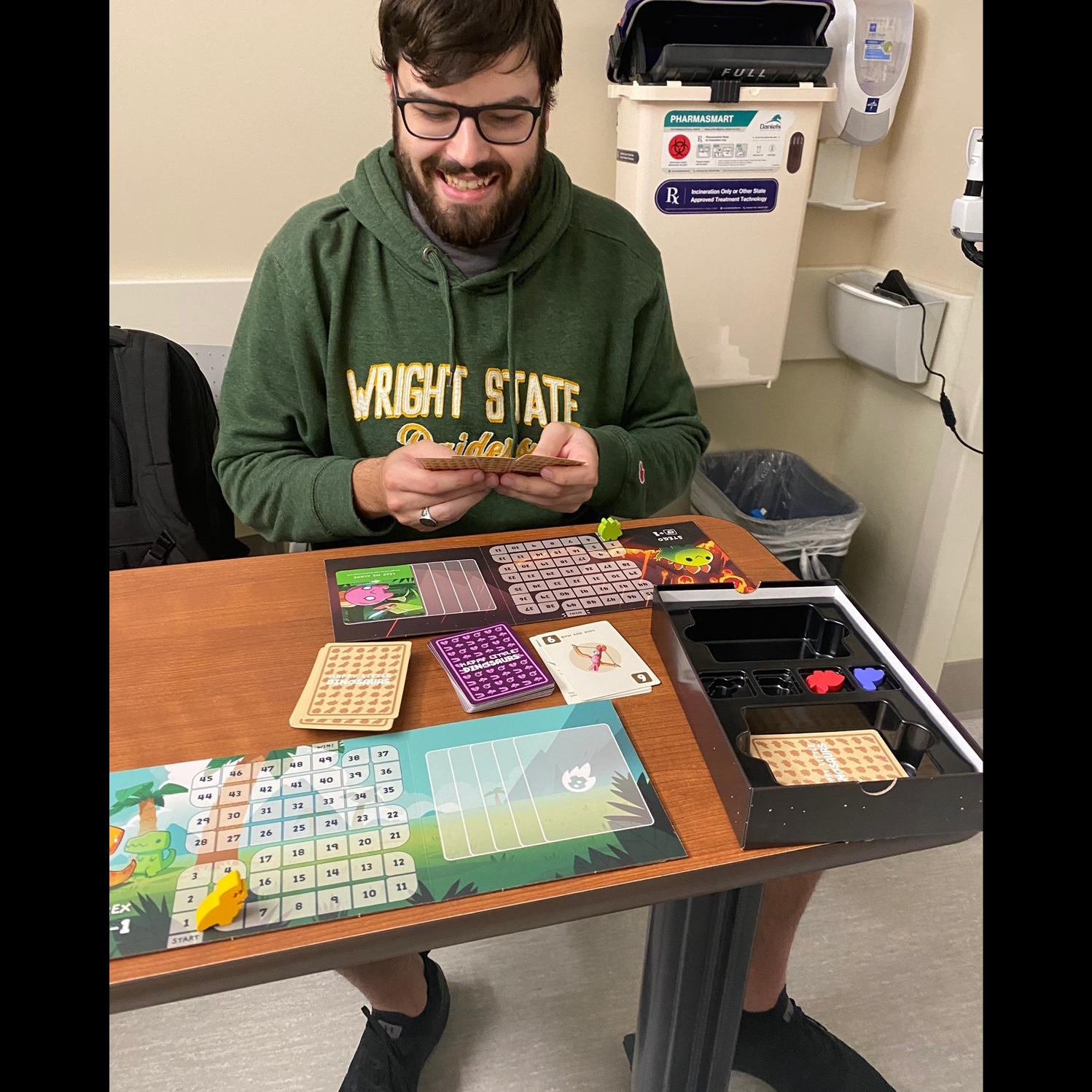 Dalton keeping Krista company in the hospital before surgery, May 2023