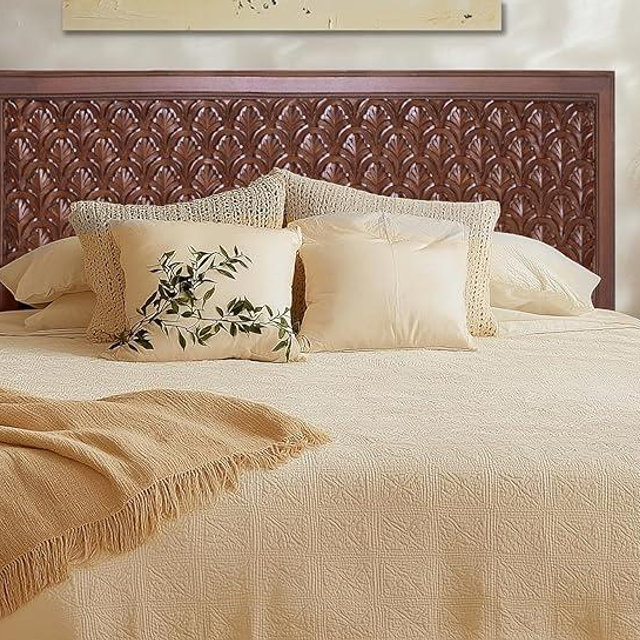 COTTON CRAFT Solid Wood Sturdy Queen Headboard - Compatible with All Bed Frames - Intricate Hand Carved - Bohemian Transitional - Beautiful for Any Bedroom - Taj - Antique Brown