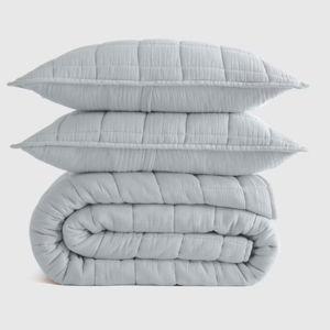 Organic Airy Gauze Box Quilt Set in Mist
