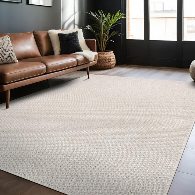 Luul Home Easy Jute Rugs 5x7 White Color Living Room Indoor Outdoor Area Rug for Patio Farmhouse and Kitchen Rug High Traffic Easy to Clean Washable Solid Boho Woven Design Outside Carpet (5 x 7)